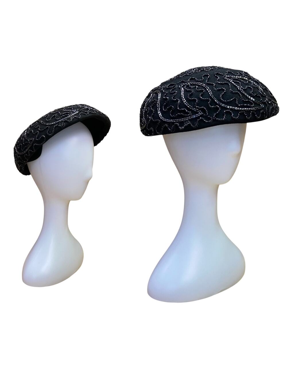 1940s Black Beaded Calot Hat Pinehurst Fifth Ave Cocktail Hat